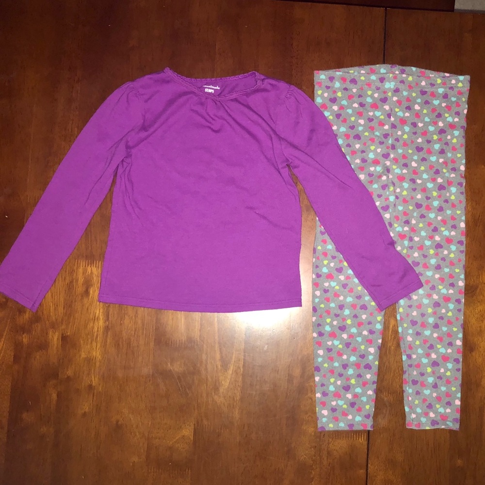 Girls Purple Top & Heart Pattern Matching Pants